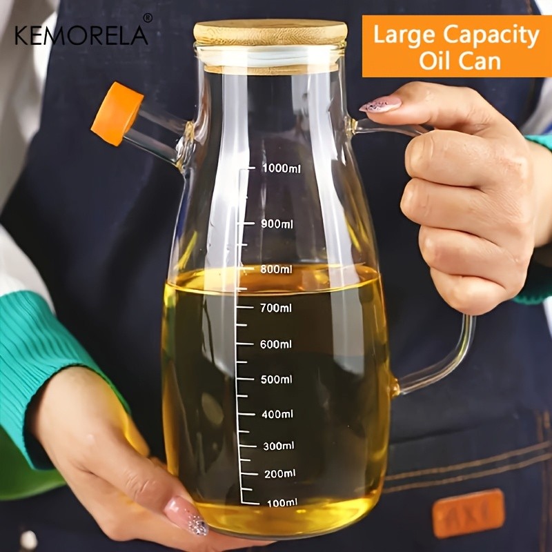 KEMORELA Large Capacity Glass Oil Can BPA-Free Leak-Proof Dispenser for Olive Oil, Vinegar & Condiments