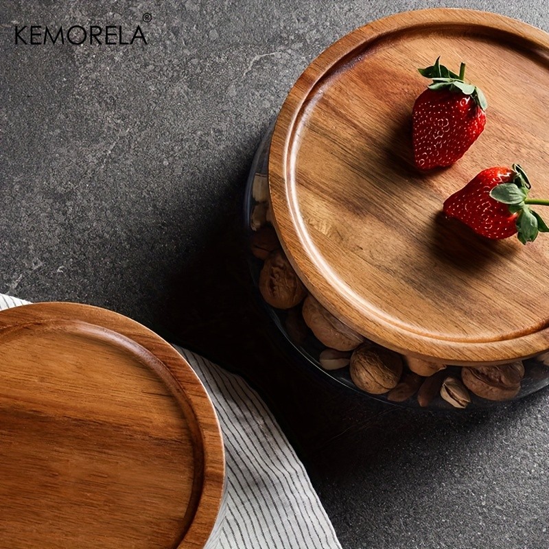 KEMORELA Double Layer Glass Bowl with Wooden Lid Food-Safe Storage Container for Snacks, Fruits, Nuts & Holiday Dcor