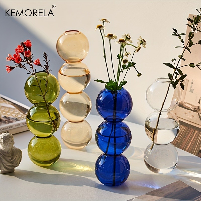 KEMORELA Set of 2 Ball-Shaped Glass Vases Amber Decorative Vases for Living Room, Tabletop & Event Decor