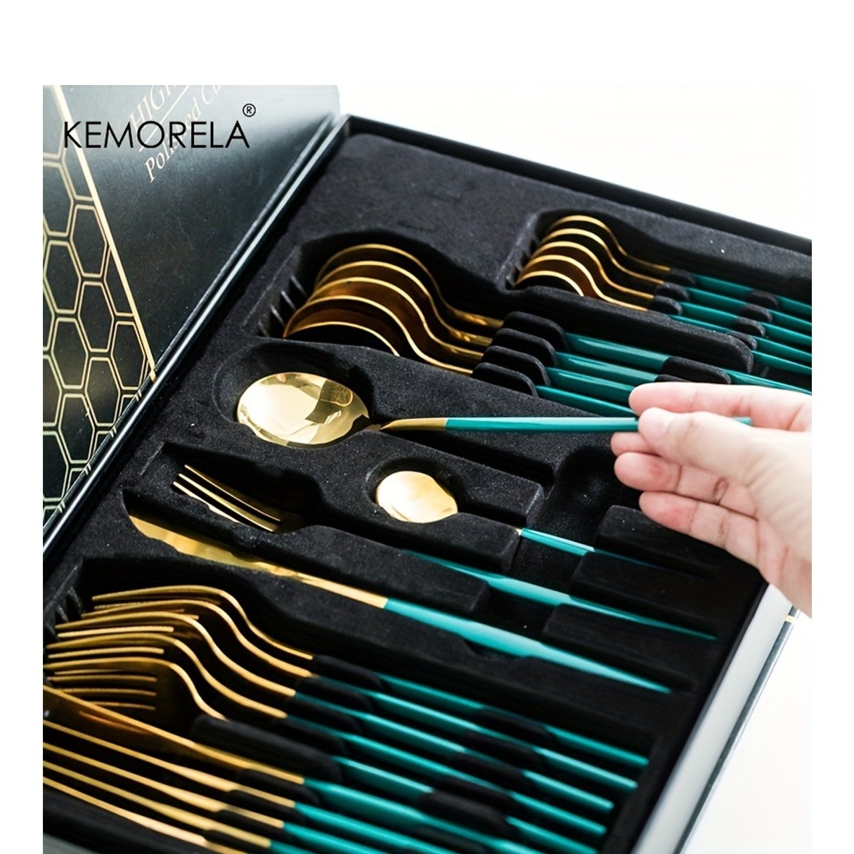 KEMORELA 24pcs Stainless Steel Utensil Collection Premium Knife, Fork & Spoon Cutlery Set (Dishwasher-Safe)