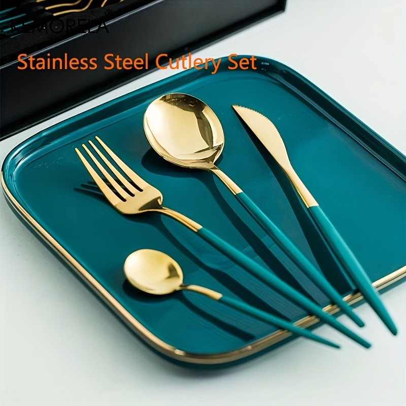 KEMORELA 24pcs Stainless Steel Utensil Collection Premium Knife, Fork & Spoon Cutlery Set (Dishwasher-Safe)