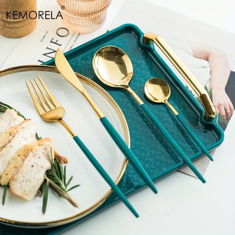 KEMORELA 24pcs Stainless Steel Utensil Collection Premium Knife, Fork & Spoon Cutlery Set (Dishwasher-Safe)