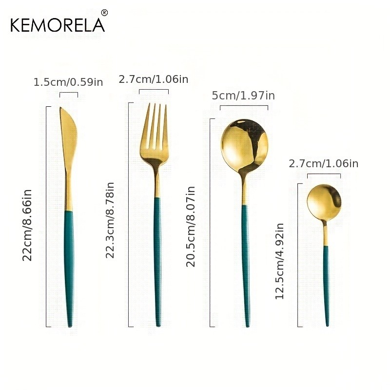 KEMORELA 24pcs Stainless Steel Utensil Collection  Premium Knife, Fork & Spoon Cutlery Set (Dishwasher-Safe)