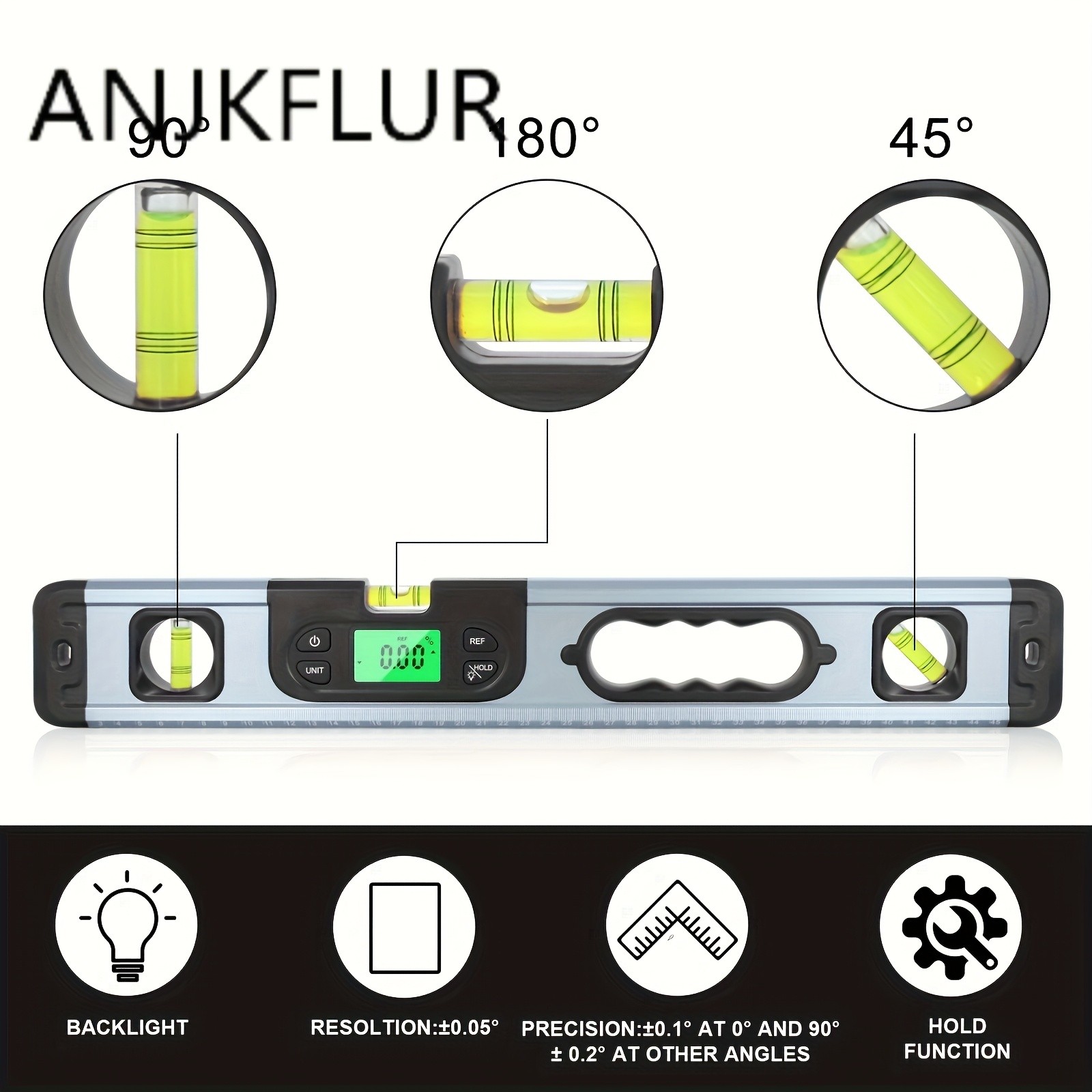 ANJKFLUR Heavy-Duty Digital Level Ruler Inclinometer Protractor