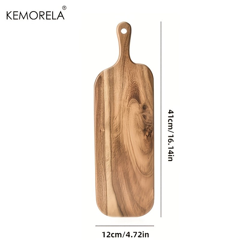 KEMORELA Acacia Wood Cutting Board with Handle Extra Long Natural Grain Serving Board for Cheese, Charcuterie, Bread & Fruit
