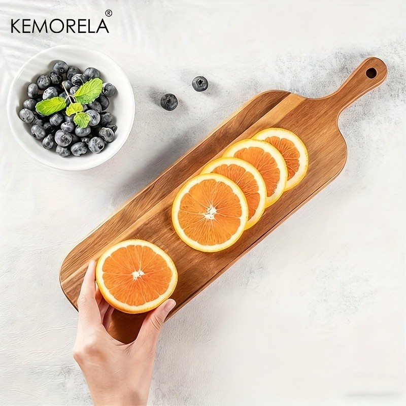 KEMORELA Acacia Wood Cutting Board with Handle Extra Long Natural Grain Serving Board for Cheese, Charcuterie, Bread & Fruit