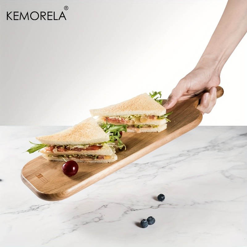 KEMORELA Acacia Wood Cutting Board with Handle Extra Long Natural Grain Serving Board for Cheese, Charcuterie, Bread & Fruit