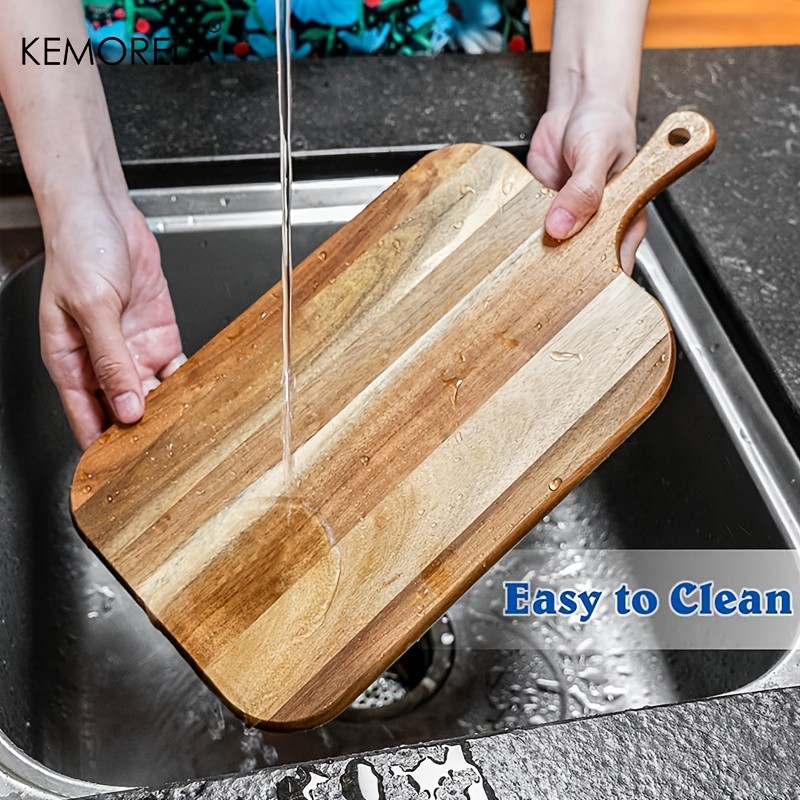 KEMORELA Acacia Wood Cutting Board with Handle Extra Long Natural Grain Serving Board for Cheese, Charcuterie, Bread & Fruit