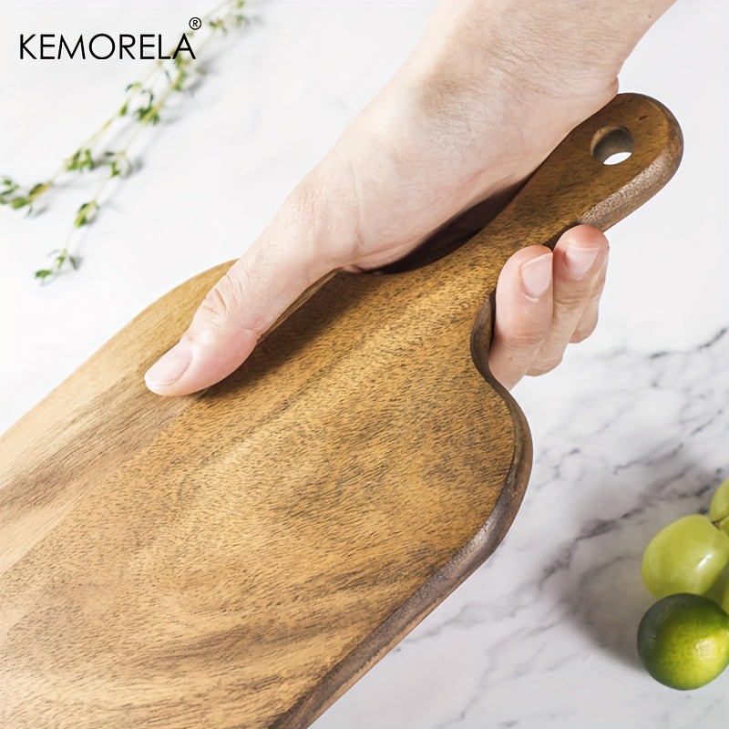KEMORELA Acacia Wood Cutting Board with Handle Extra Long Natural Grain Serving Board for Cheese, Charcuterie, Bread & Fruit