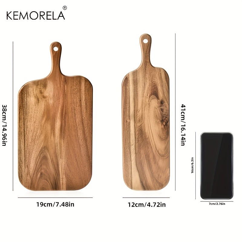 KEMORELA Acacia Wood Cutting Board with Handle Extra Long Natural Grain Serving Board for Cheese, Charcuterie, Bread & Fruit