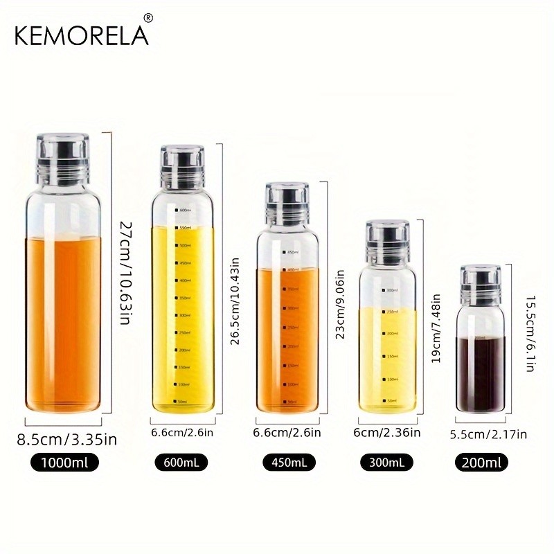 KEMORELA Graduated Glass Oil Dispenser Bottle PVC-Free Measurement Bottle for Cooking Oil, Soy Sauce, Honey & More