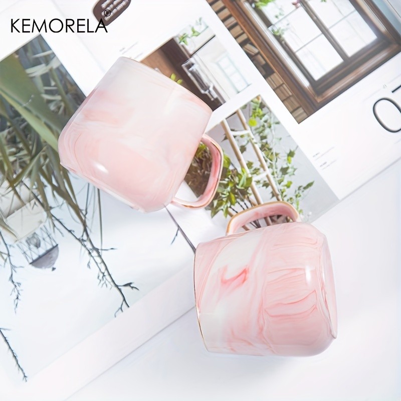 KEMORELA Golden-Trimmed Ceramic Coffee Mug (13.5oz/400ml) Marble Texture Breakfast Cup for Coffee, Milk, Juice & Oatmeal