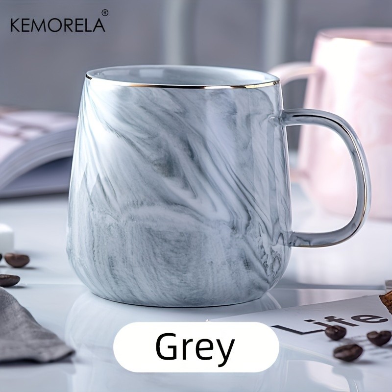 KEMORELA Golden-Trimmed Ceramic Coffee Mug (13.5oz/400ml) Marble Texture Breakfast Cup for Coffee, Milk, Juice & Oatmeal