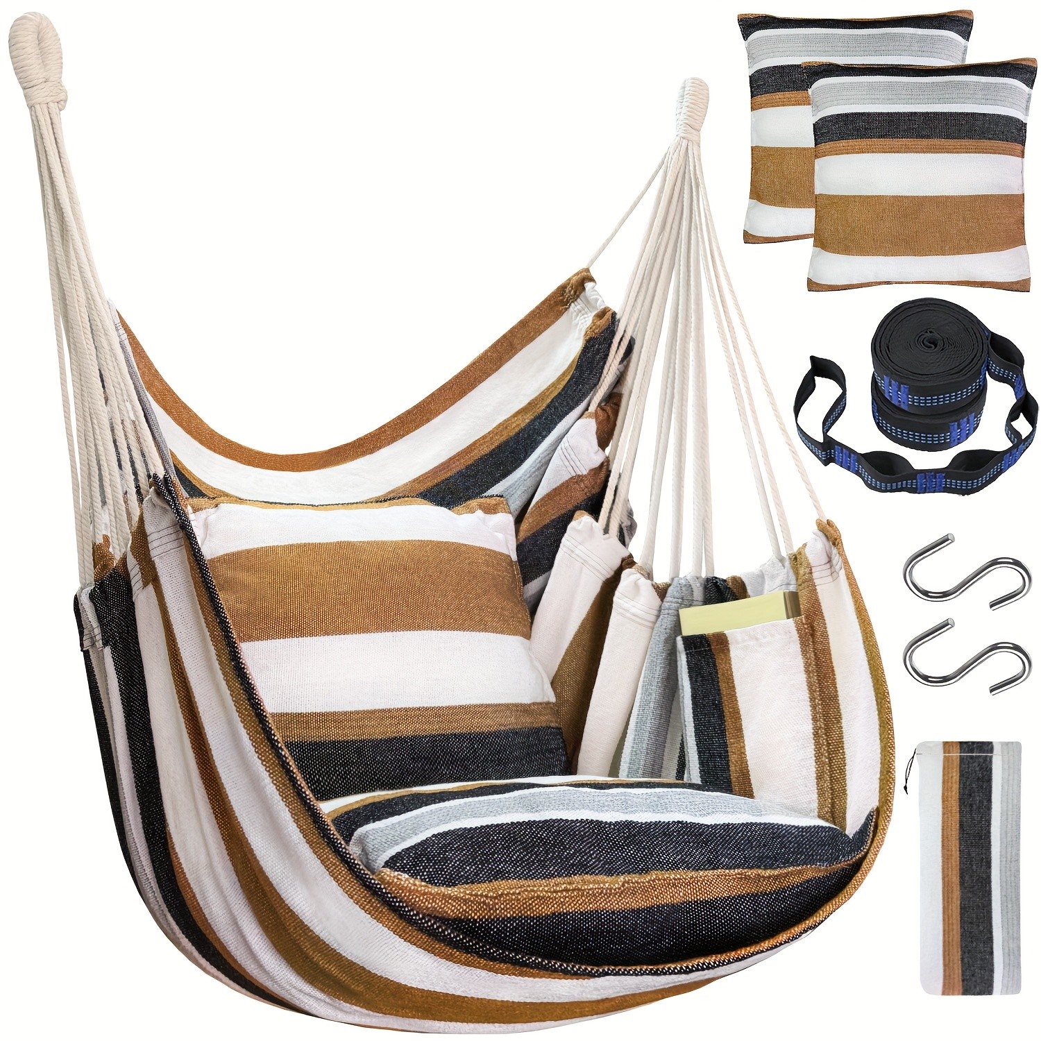 Hammock Chair Set Complete Comfort System with Premium Straps & Cushions