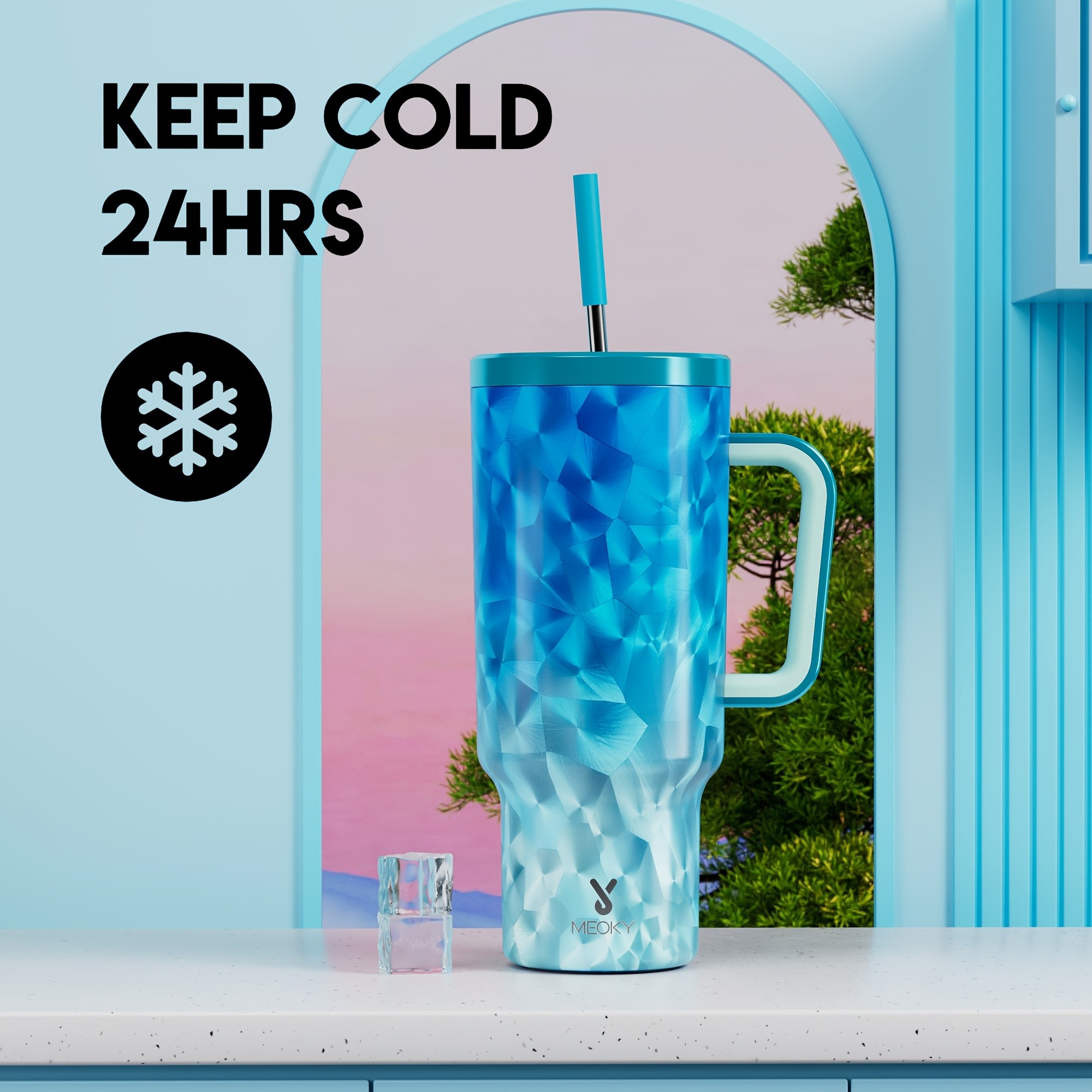 MEOKY 40oz Stainless Steel Tumbler with Lid and Straw