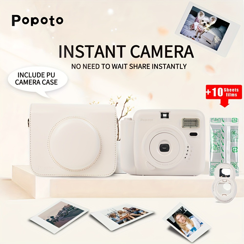 Popoto White Instant Camera for Mini 11/12 Films