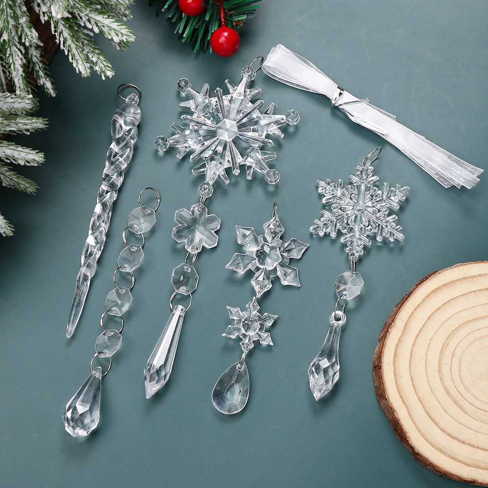 30pcs Christmas Tree Decoration Ornament Acrylic Icicle Snowflake