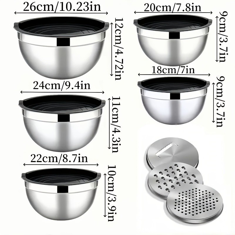 BAXCRS 5pcs Mixing Bowls Set with Lids and Graters