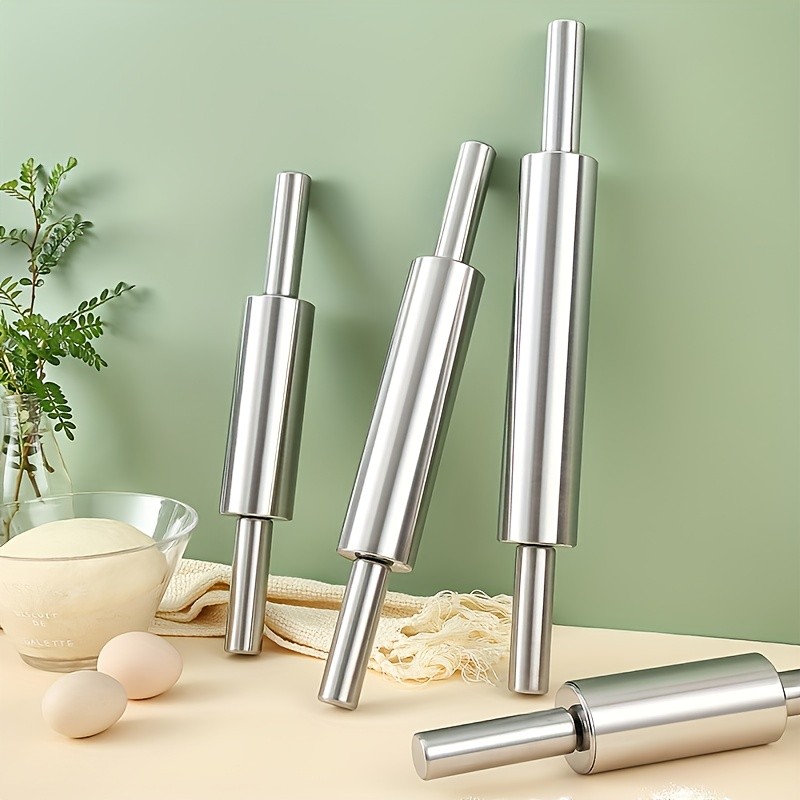 MAMSHIB Heavy Duty Stainless Steel Rolling Pin with Non-Slip Grip