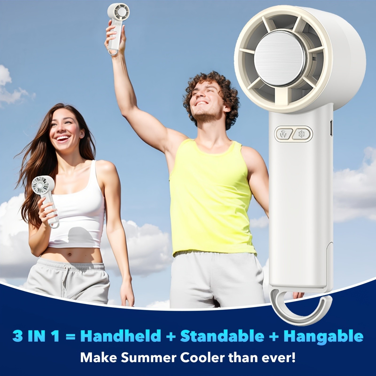 iWhale Portable Handheld Cooling Fan with Ice-Cooling Pad  Powerful Cooling Relief Anywhere You Go