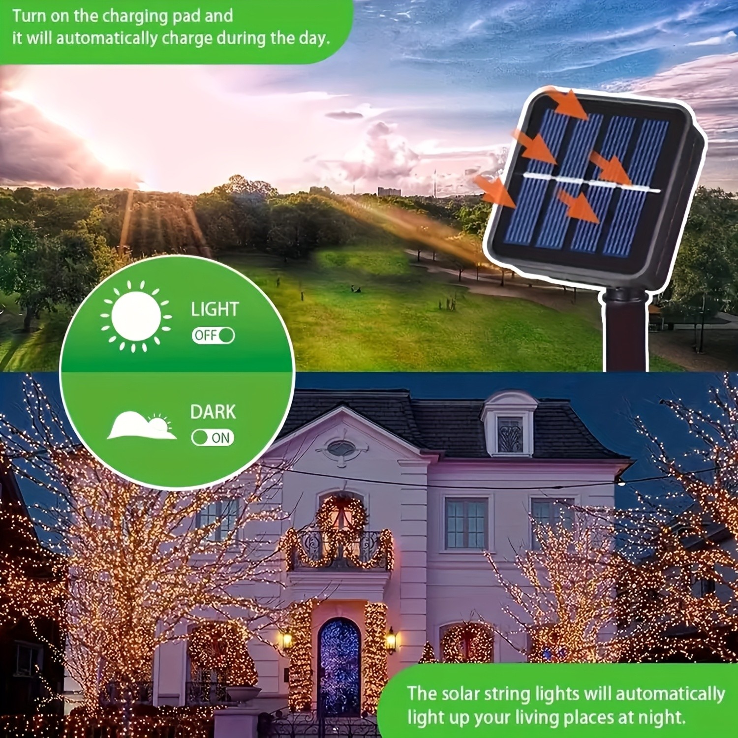 AIPUSI Solar LED Christmas Lights with 8 Lighting Modes