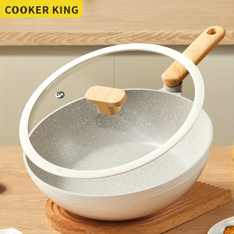 COOKER KING 30cm Non-Stick Wok Pan with Glass Lid Restaurant-Grade, Non-Toxic & Compatible with All NZ Cooktops