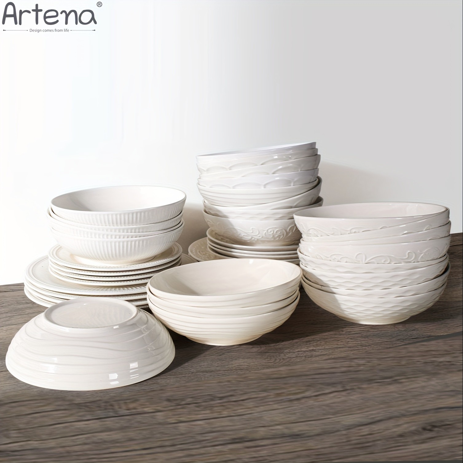 ARTENA 4pcs Large Ceramic Pasta Bowls