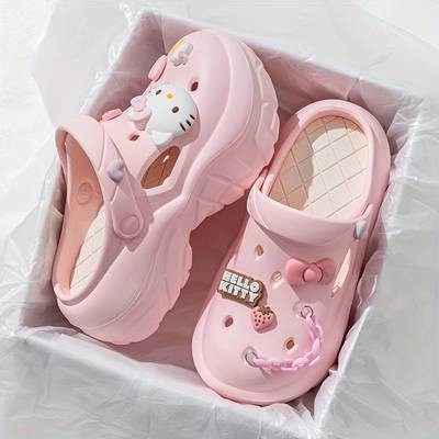 HELLO KITTY Cute Slide Sandals  Lightweight EVA Thick-Sole Slip-Ons for Teens (14+) Breathable  All-Season  Cartoon Hello Kitty Cutout  Perfect for Daily Wear, Beach & Playground