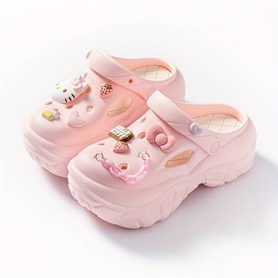 HELLO KITTY Cute Slide Sandals  Lightweight EVA Thick-Sole Slip-Ons for Teens (14+) Breathable  All-Season  Cartoon Hello Kitty Cutout  Perfect for Daily Wear, Beach & Playground
