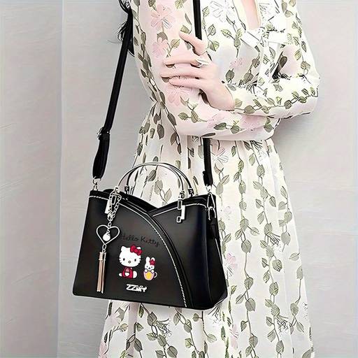 Sanrio Hello Kitty Womens Crossbody Bag / Handbag Official Licensed PU Purse with Adjustable Strap & Chain Accents Zipper Closure Elegant Anime-Inspired Style Mixed-Color Printing Perfect for Daily Use, Travel & Birthday Gifts