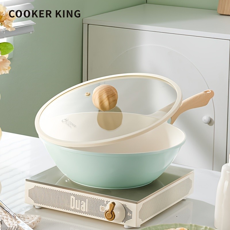 COOKER KING 28cm Titanium-Ceramic Wok with Lid PFOA/PTFE-Free Stir-Fry Pan with Cool-Touch Handles for All NZ Cooktops