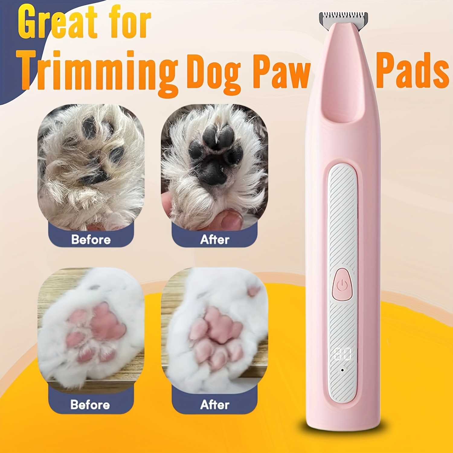FEIYBA Cordless Pet Paw Trimmer with LED Indicator Low-Noise USB Grooming Shaver for Small Dogs & Household Pets