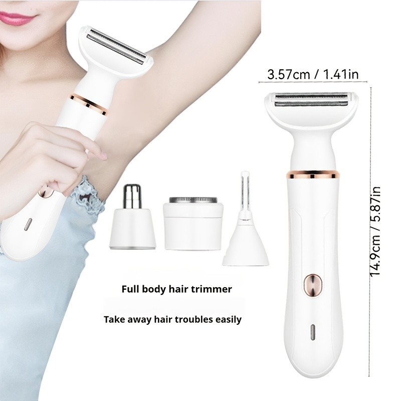FEIYBA 4-in-1 USB Womens Hair Remover  Gentle Full-Body Shaver with Multi-Head Design for Smooth Daily Grooming