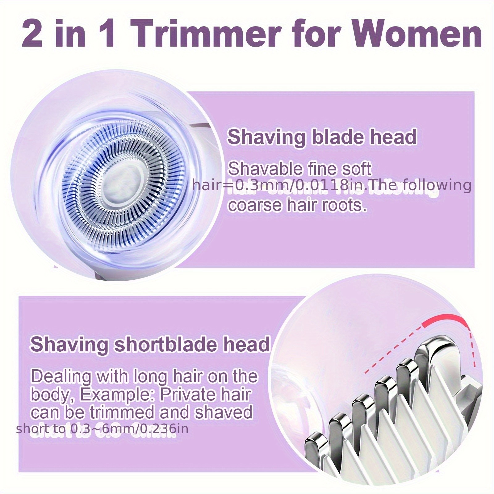 FEIYBA Dual-Head Womens USB Hair Trimmer Pastel Pink Full-Body Shaver with Long-Lasting Lithium Power