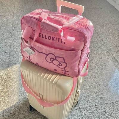 Sanrio Hello Kitty Pink Oxford Cloth Travel Bag Large-Capacity Floral & Character Design Adjustable Shoulder Strap Dual Handles Zipper Closure Lightweight Nylon Travel Bag