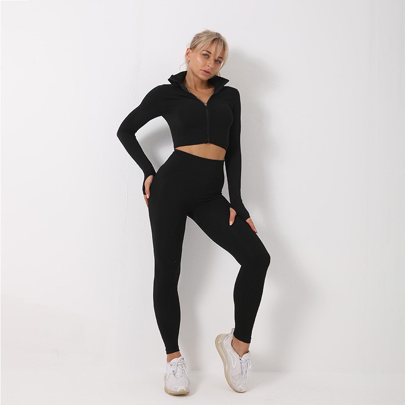 Women's 3-Piece Seamless Yoga Set: Leggings, Crop Top Sports Bra, Fitness Gym Outfit