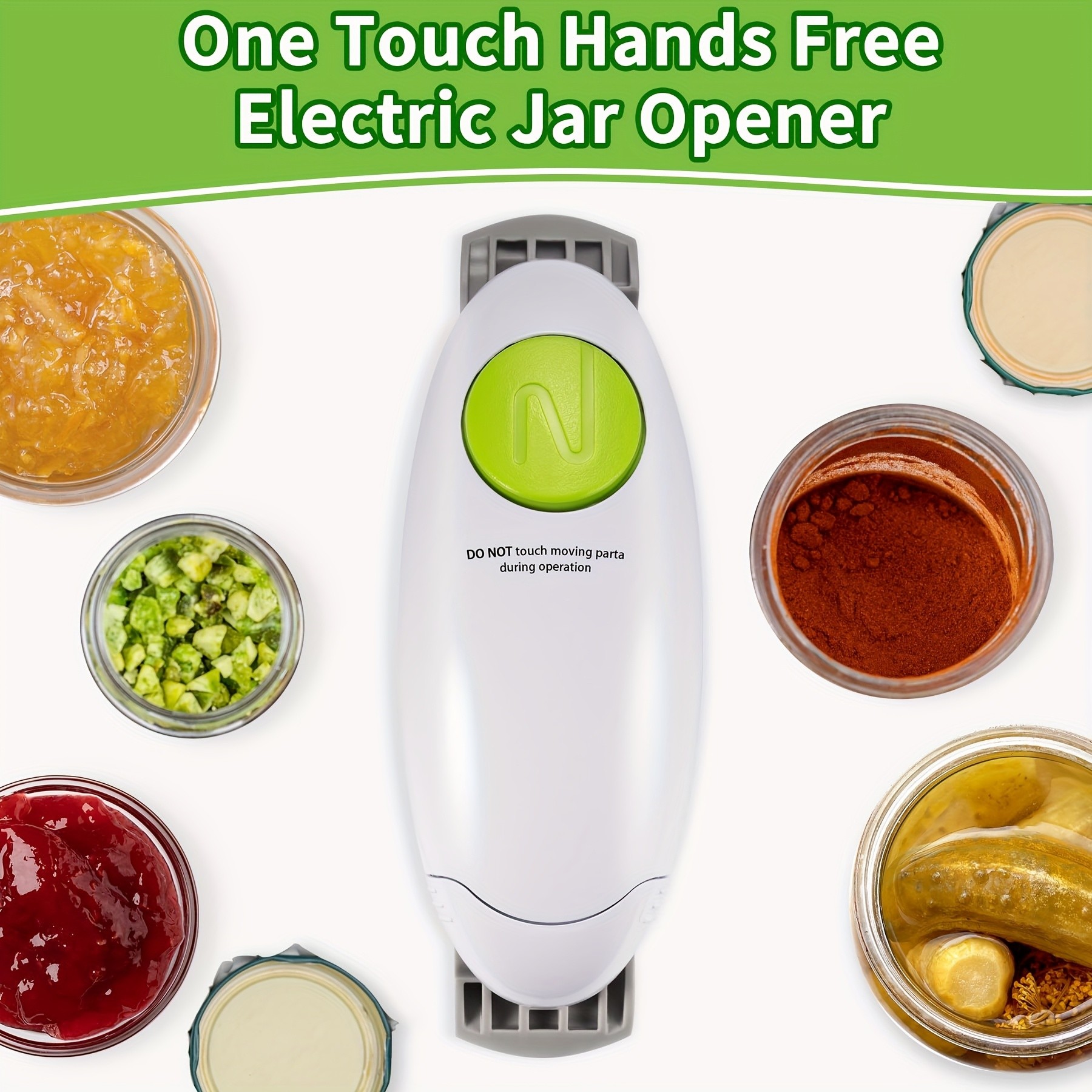 FEIYBA Torque-Assist Electric Jar & Can Opener One-Touch, Battery-Powered Kitchen Tool for All Jar Sizes