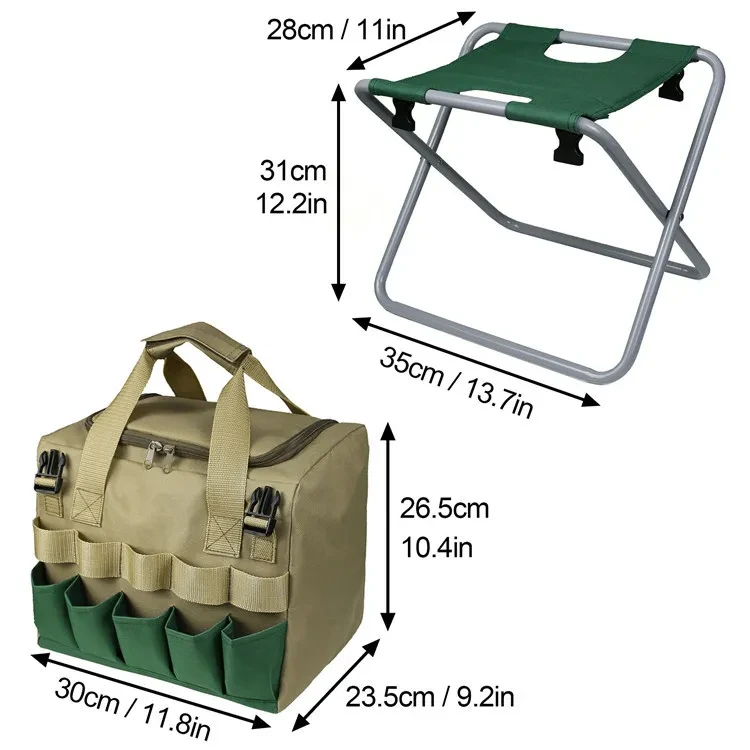 Gardening Stool With Tote Bag Chair Garden Tools Set Organizer, Folding Garden Seat Gardening Stool Gardening