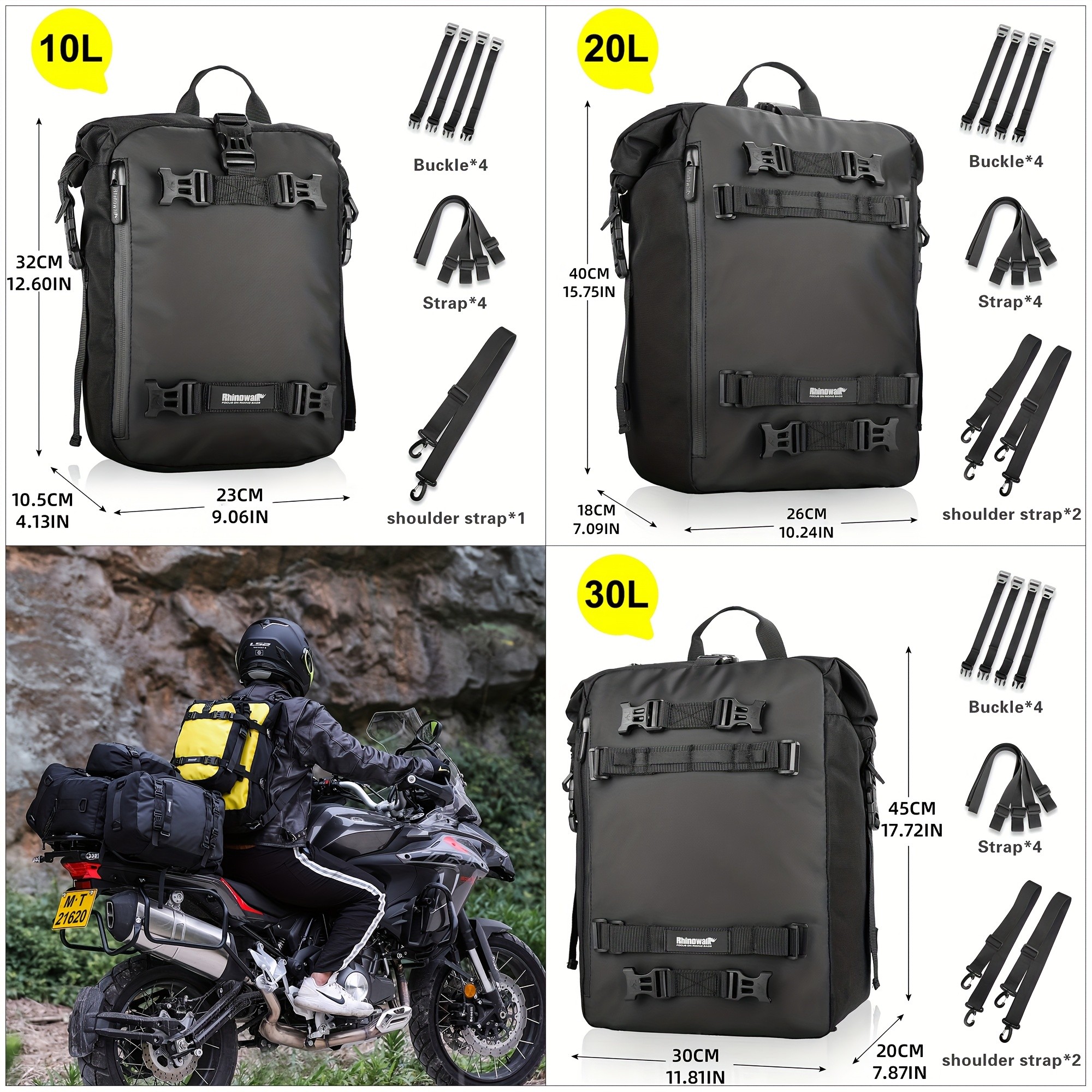 Rhinowalk Motorcycle Saddle Bag 10L / 20L / 30L