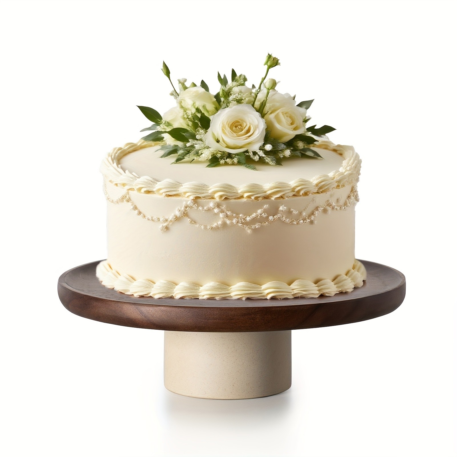 CEEFU Acacia Wood Cake Stand with Pottery Base Elegant Food-Safe Display for Weddings, Parties & NZ Home Celebrations