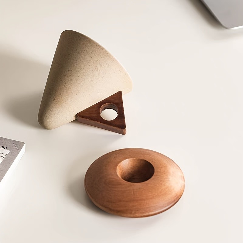 CEEFU Ceramic Coffee & Tea Mug with Wooden Saucer Elegant Smooth-Finish Cup for Latte, Cappuccino & Holiday Drinks