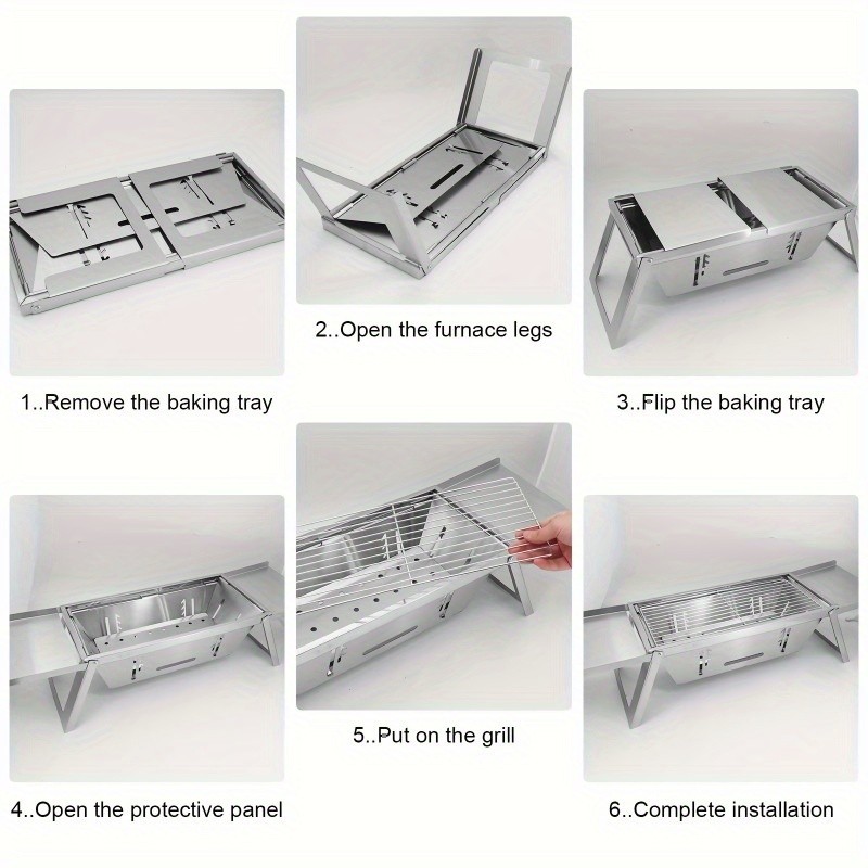 Portable Stainless Steel Charcoal Grill Foldable, Polished Finish with Carry Bag