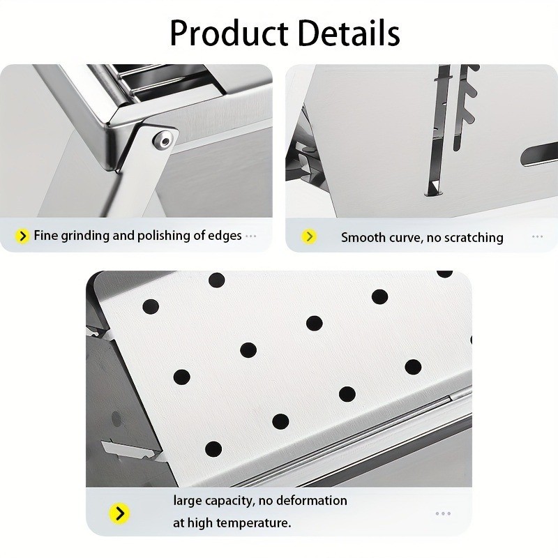 Portable Stainless Steel Charcoal Grill Foldable, Polished Finish with Carry Bag