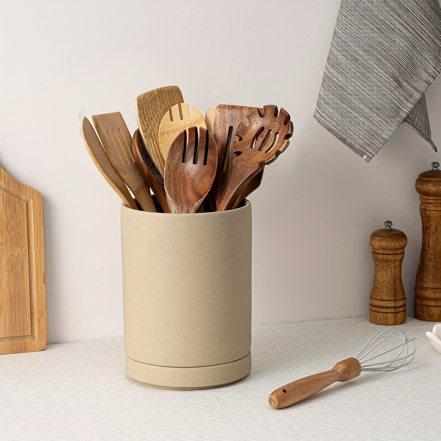 CEEFU Ceramic Kitchen Utensil Holder Durable Countertop Crock for Spatulas, Spoons, Whisks & Everyday Cooking Tools