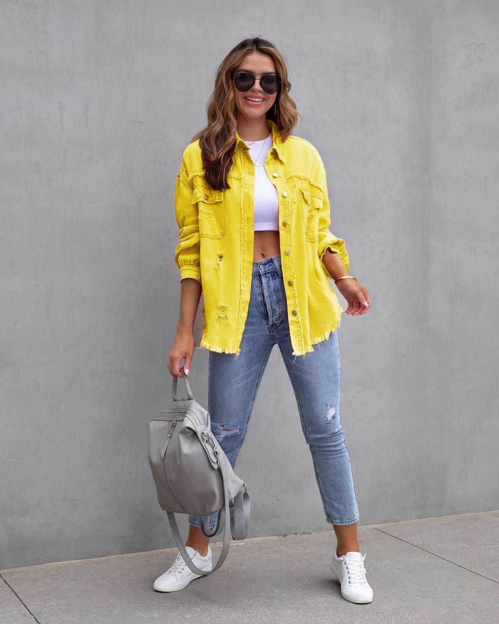 Autumn Rebel: Women's Distressed Shirt Jacket