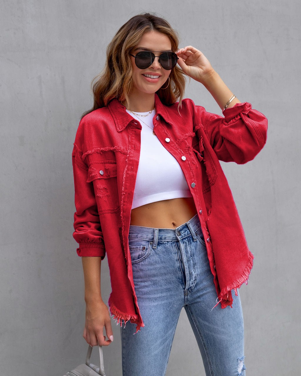 Autumn Rebel: Women's Distressed Shirt Jacket