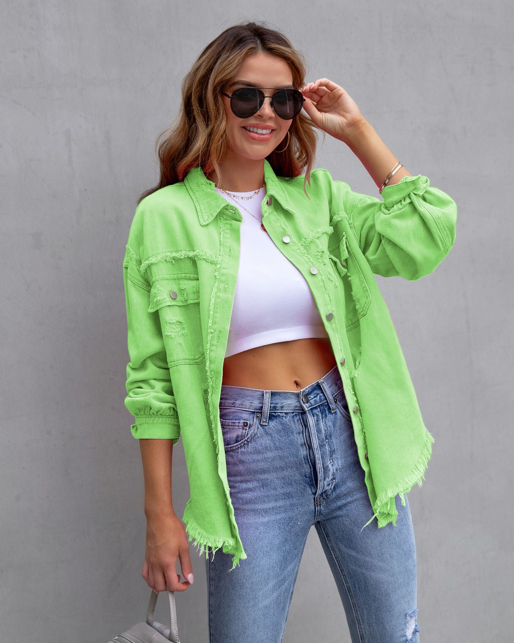 Autumn Rebel: Women's Distressed Shirt Jacket