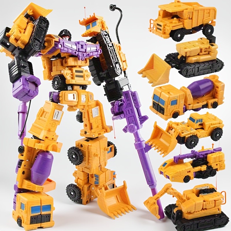 1 Set of 6-in-1 Engineering Team Transformer Mecha | Dual-Form Transformation