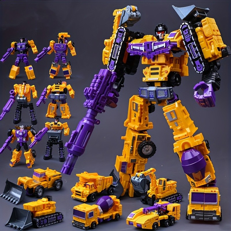 1 Set of 6-in-1 Engineering Team Transformer Mecha | Dual-Form Transformation