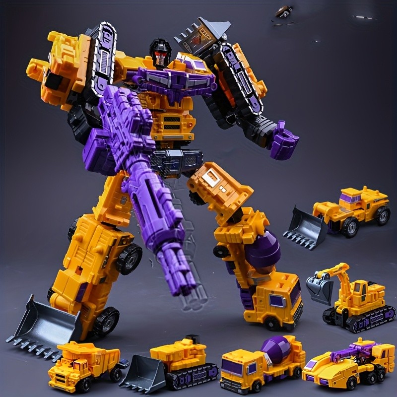 1 Set of 6-in-1 Engineering Team Transformer Mecha | Dual-Form Transformation